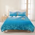 thumbnail image 3 of Twin XL Quilt Set 68''x98'', Blue Teal Summer Beach Lightweight Bedspread Coverlet Set with 2 Pillow Shams, Coastal Nautical Seawater Ocean Breathable All Season Quilt Bedding for Dorm/Guest Room, 3 of 9