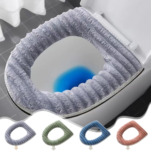 Funda De Poliéster Para Asiento De Inodoro 1 funda de asiento de inodoro de poliéster azul con cremallera,suave,lavable y acolchada,con asa para el baño. Rkxzt