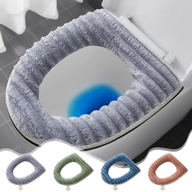 Funda De Poliéster Para Asiento De Inodoro 1 funda de asiento de inodoro de poliéster azul con cremallera,suave,lavable y acolchada,con asa para el baño. Rkxzt