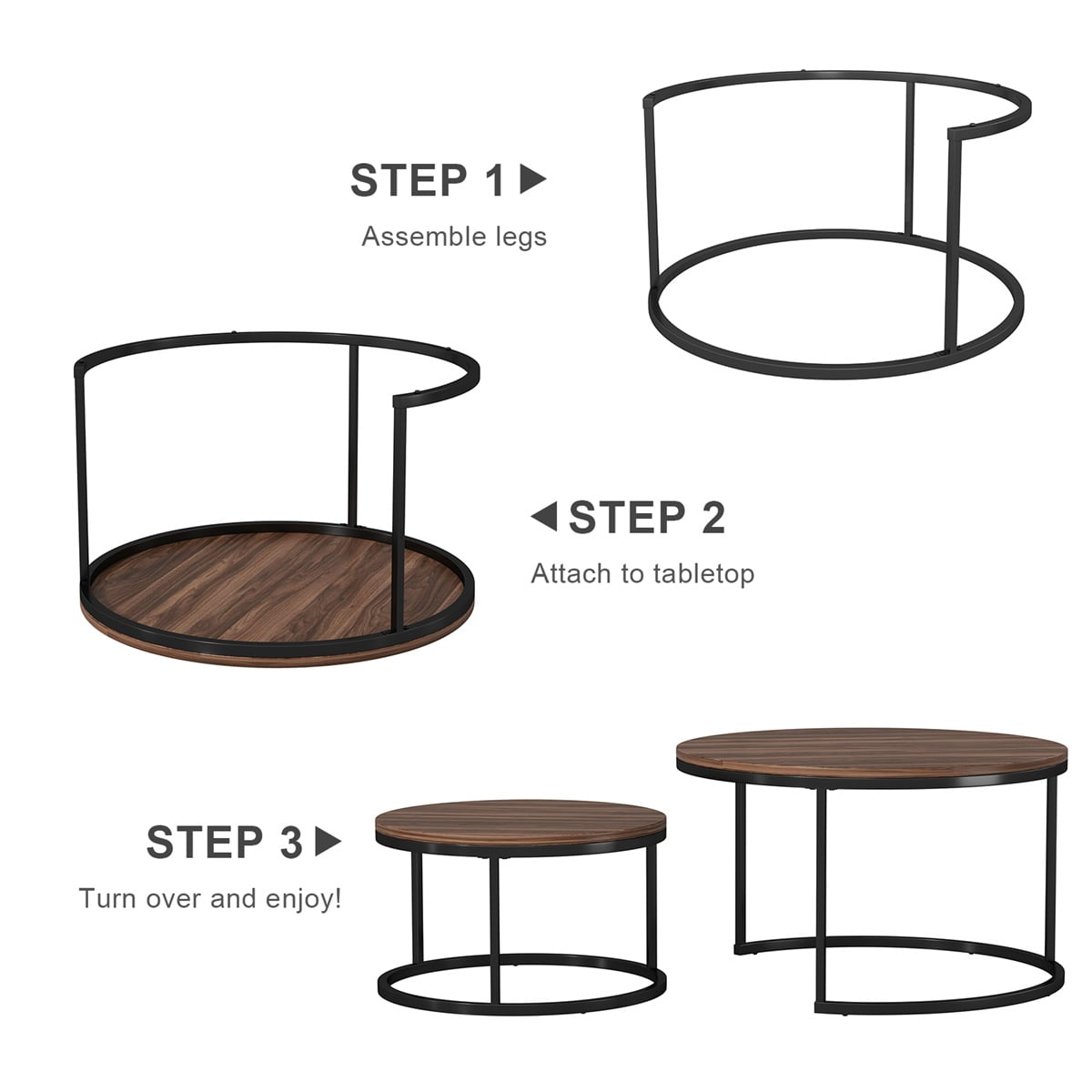 Kepooman 2 Pcs Modern Round Sofa Center Table for Dining Room/Tea, Brown
