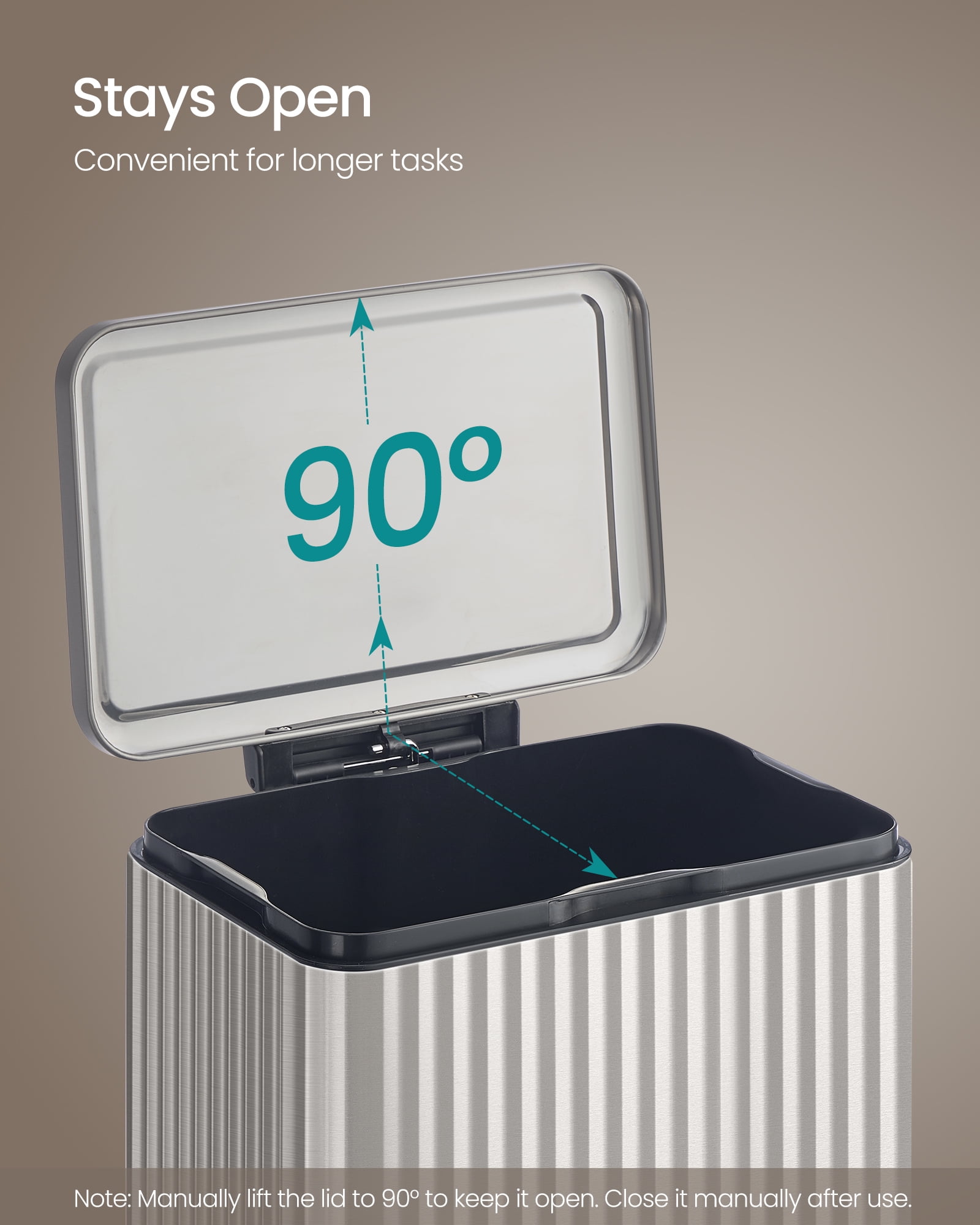 SONGMICS Trash Can, 13 Gallon (50 L) Garbage Can with Lid,Pedal,Removable Inner Bucket, Soft Close,15 Trash Bags Included,Metallic Silver
