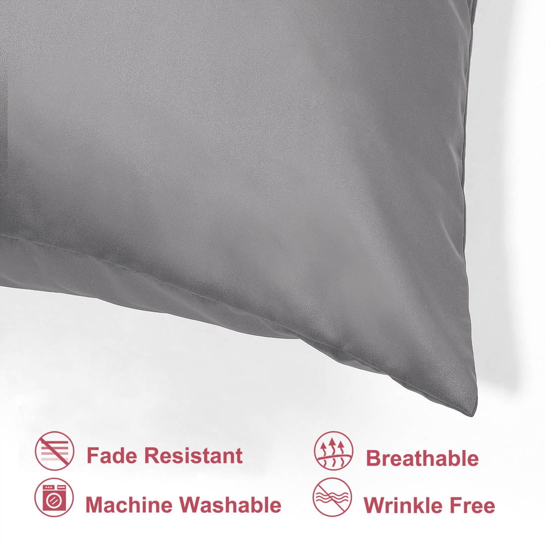 Unique Bargains Pillow Covers Silky Satin Zipper Pillowcases Set of 2 Grey 21" x 31"