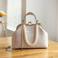 thumbnail image 4 of Vintage Chinese Lace Embroidery Pearl Crossbody Bag Evening Bag with Chain Strap for Women, 4 of 6