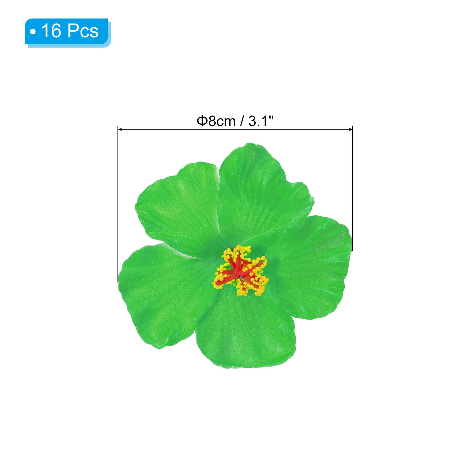 Uxcell Hawaiian Hibiscus Flowers Artificial Flowers Hair Clip DIY Foam Hibiscus Flower Green 16 Pack