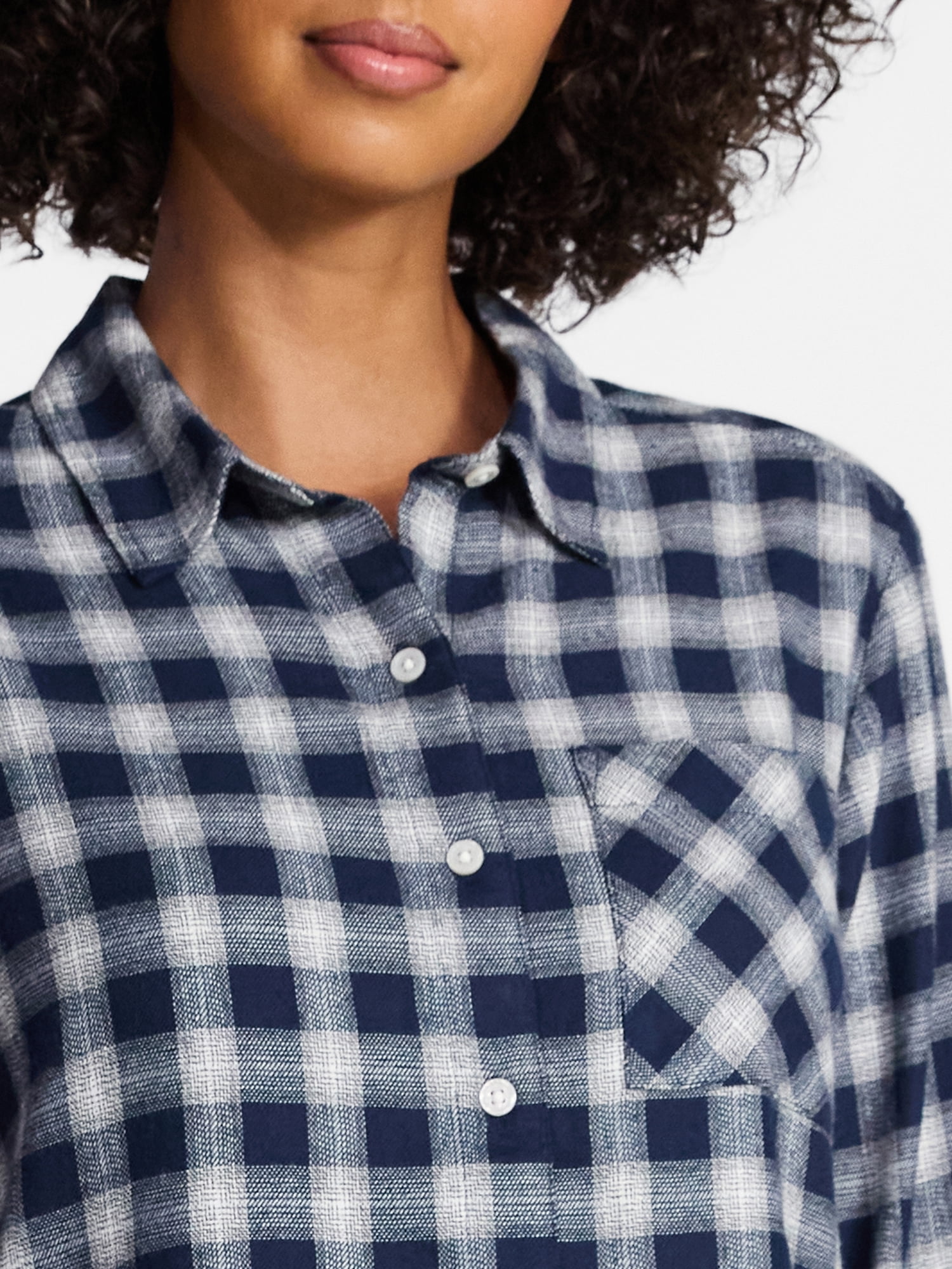 Time and Tru Women's Cropped Flannel Shirt, Sizes XS-XXXL