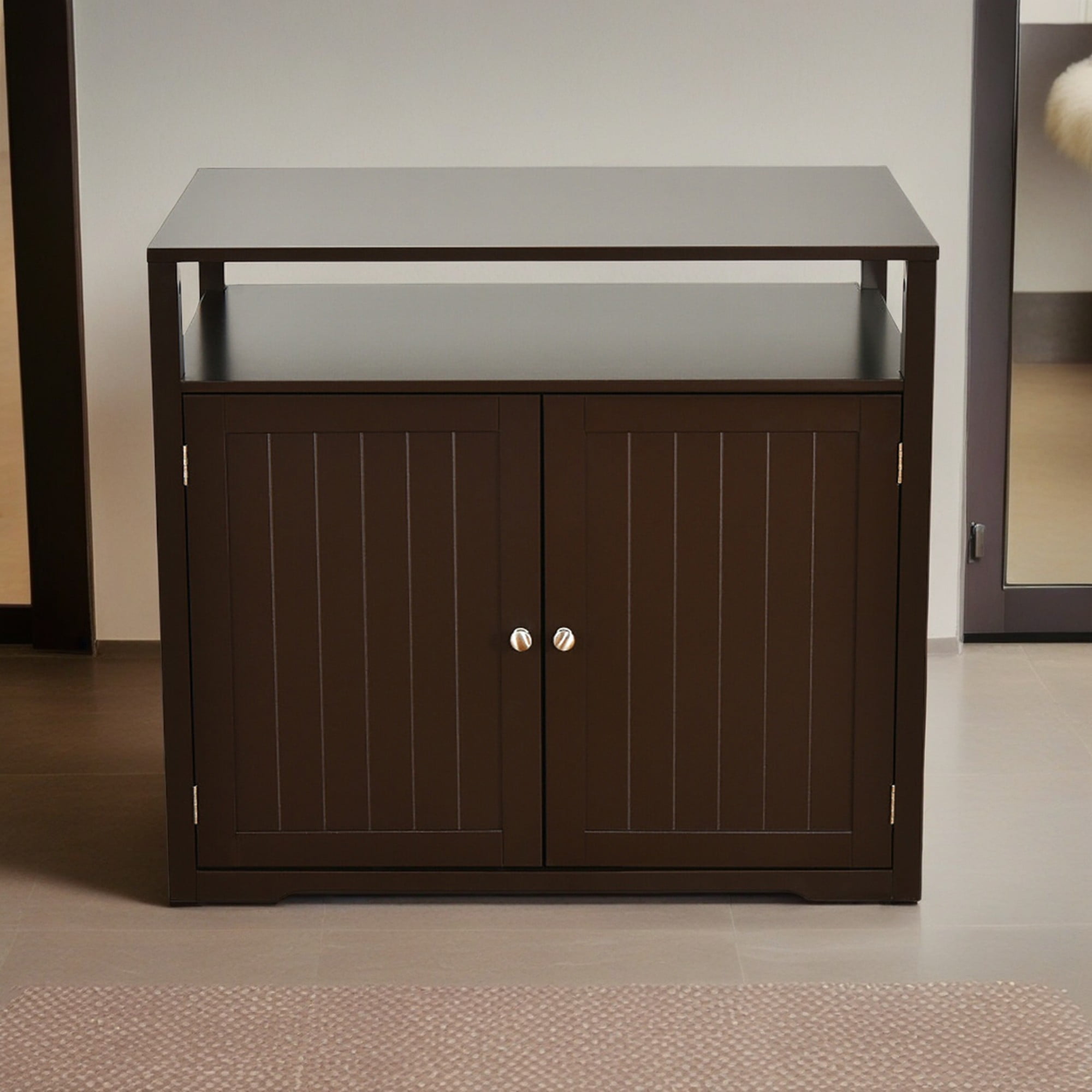 Kadyn 31" Cat Litter Box Enclosure Furniture, Cat Litter Box Cabinet Hidden with Storage Shelf, Cat House with Doors and Divider, Brown