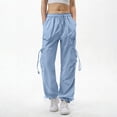 thumbnail image 4 of Women Athletic Windbreaker Pants Drawstring Multi Pocket Breathable Casual Cargo Solid Color Joggers, 4 of 7