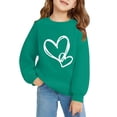 thumbnail image 4 of UACY Girls Preppy Heart Sweatshirts Cute Oversized Pullover Kid Valentines Day Graphic Crewneck Athletic Sweaters with Pocket ﻿ (Blackish Green, 13-14 Years), 4 of 8