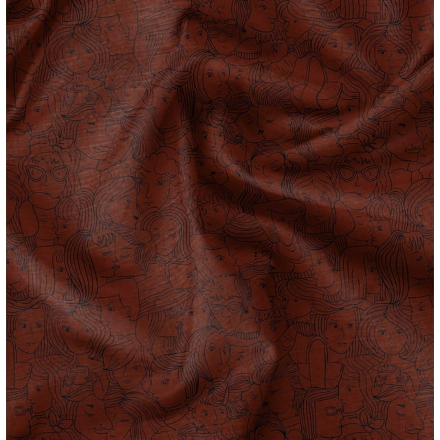 Soimoi Red Rayon Crepe Fabric Human Face Print Fabric by the Yard 46 Inch Wide