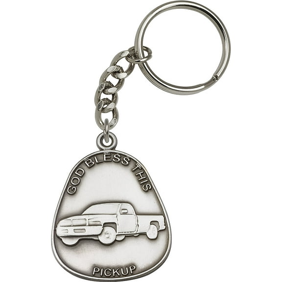 Antique Silver-Plated God Bless This Pickup Keychain 1 7/8 x 1 1/2 inches