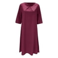 thumbnail image 3 of Women Fashion Solid Round Neck Pocket Quarter Sleeve Casual Loose Long Dress Womens Casual Summer Dress Long Sleeve Dresses Casual for Women Dress Ruffles Women Womens Long Dresses Woman Maxi Dresses, 3 of 4