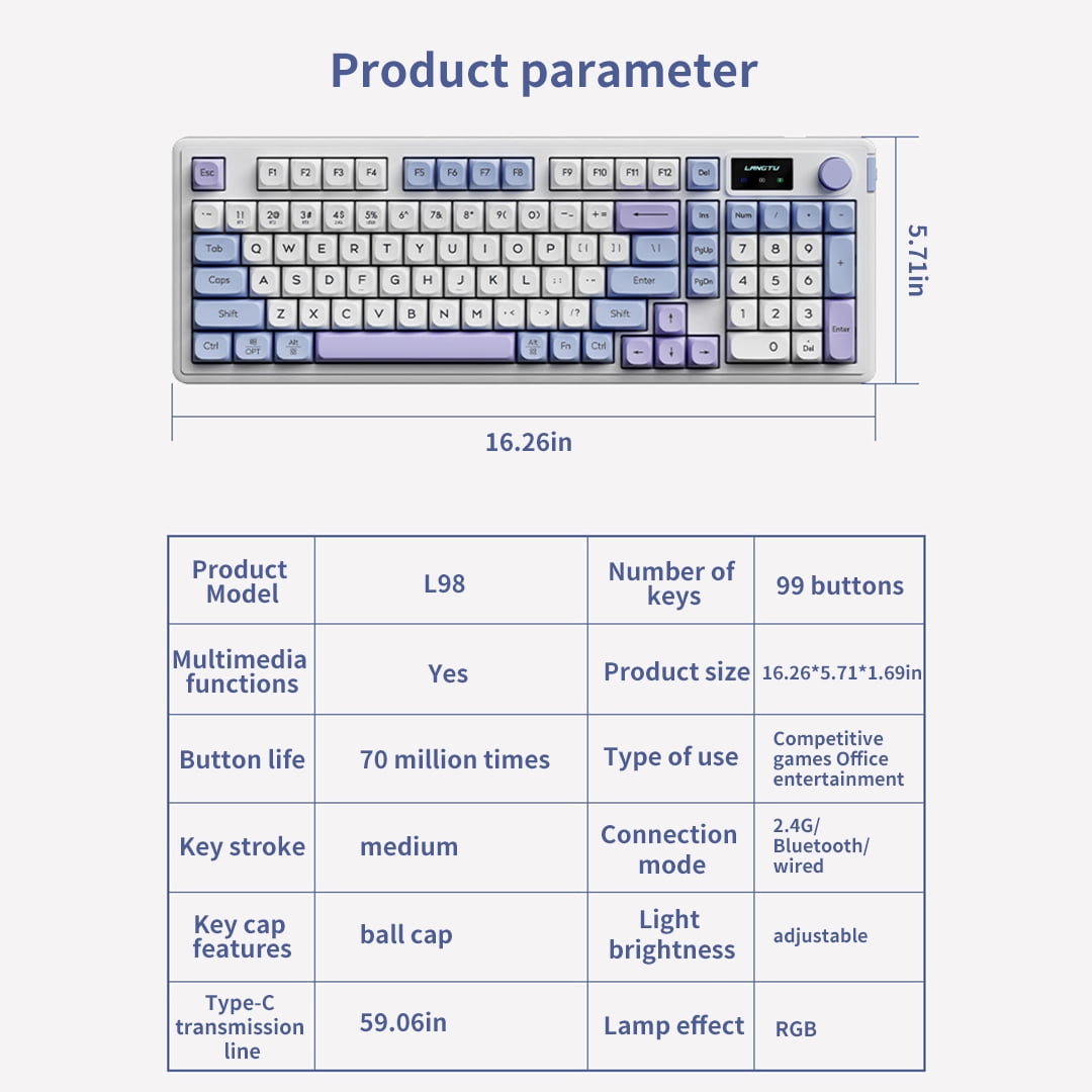 ITIGOITIE Tri - mode Bluetooth Wireless RGB Luminous Membrane Keyboard,Silent, Esports/Gaming/Office, Sea Salt Color