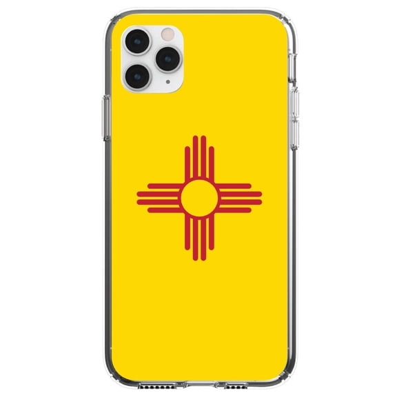 DistinctInk Clear Shockproof Hybrid Case for iPhone 11 (6.1" Screen) - TPU Bumper, Acrylic Back, Tempered Glass Screen Protector - New Mexico State Flag - US State Flag