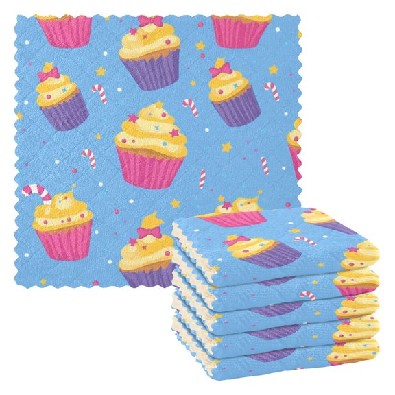 Christmas Cake 6 Pack Kitchen Cleaning Cloths 11'' x 11'', Super Absorbent, Soft Double Layer Plush for Dish and Surface Cleaning