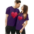 thumbnail image 2 of T-shirts Assortis pour Couples de la Saint-Valentin Légers Mode à Imprimé Cœur Col Rond Décontracté Tunique à Manches Courtes T-Shirt Confortable Doux Respirant Mari Femme Blouse Tee Violet P, 2 of 6