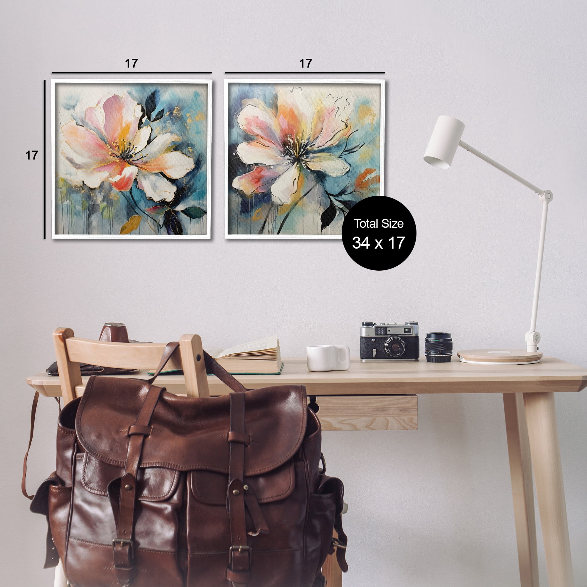 Stupell Industries Modern Dripping Blooms Botanical & Floral Painting White Framed Art Print Wall Art, 17 x 17, Set of 2