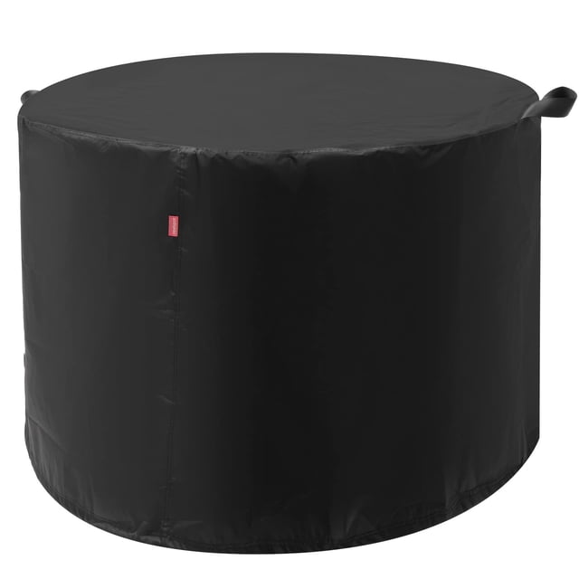 Round Gas Fire Pit/Table Cover - Heavy Duty 600D Polyester with PVC Coating Material, 100% Weather Resistant and Waterproof Black