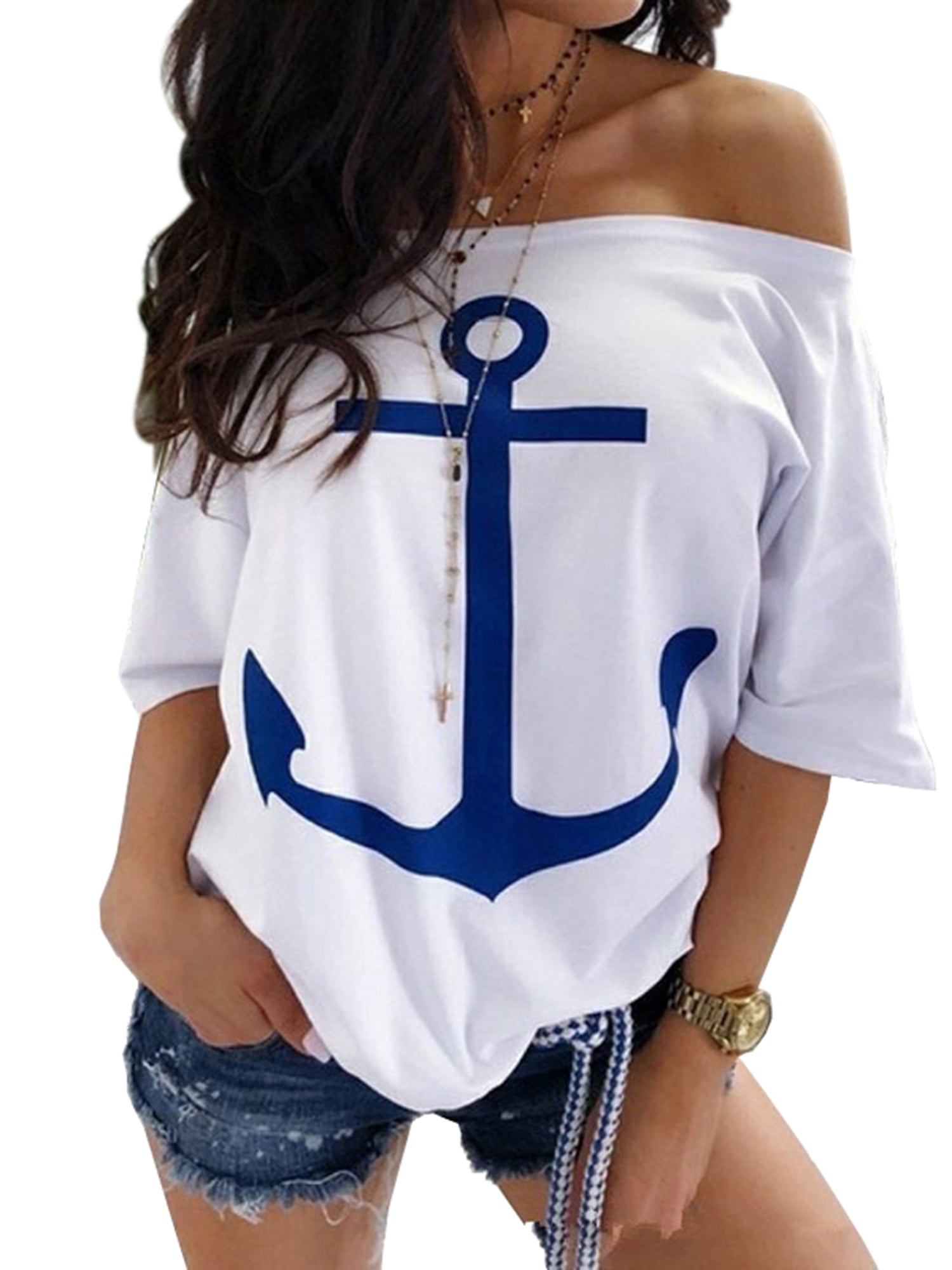 Womens Ladies Letter Graphic Round Neck Summer Casual Tops T-Shirt Blouse Tee Plus Size S-5XL