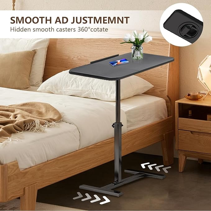 StarZe Height Adjustable Side Desk,Laptop Desk,Rotatable Tilting Desktop Rolling Mobile Desk with Silent Wheels,Black