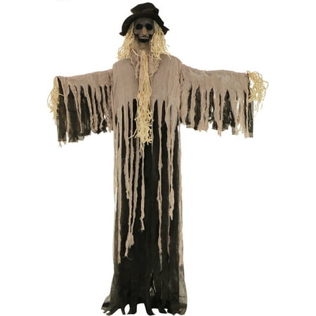 Haunted Hill Farm 6-Ft. Standing Haunted Scarecrow Halloween Prop | Bend Arms into Scary Positions | Dark Cloak  Rags & Black Hat | Indoor/Outdoor Display | Halloween Decoration | HHSCR-7F