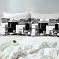 thumbnail image 3 of YST Abstract Geometric Bedding Sheets Full Black White Grey Marble Grid Bed Sheets Silver Gray Stripe Check Fitted Sheet For Kids Adults,Geometry Square Sheets Modern Room Decor, 3 of 4