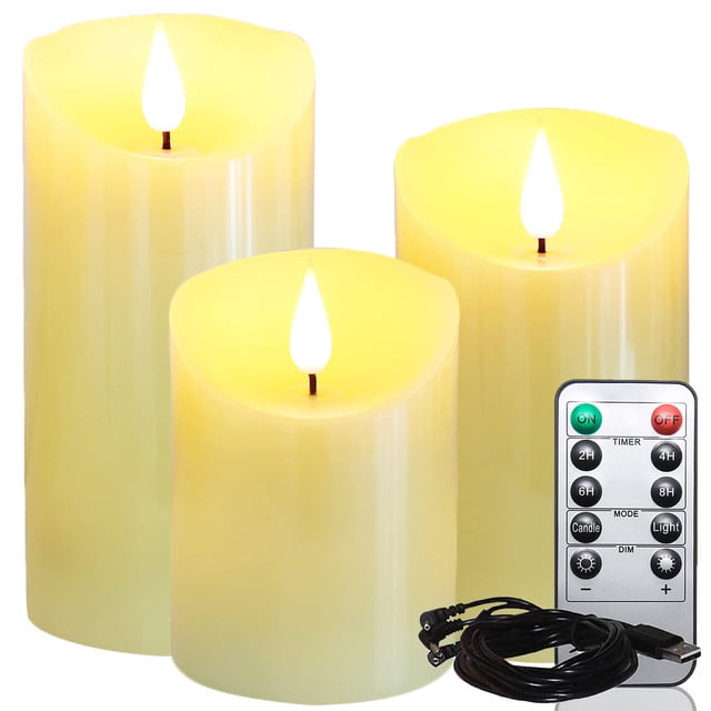 Velas LED sin llama Lezonic recargables con mando a distancia, paquete de 3