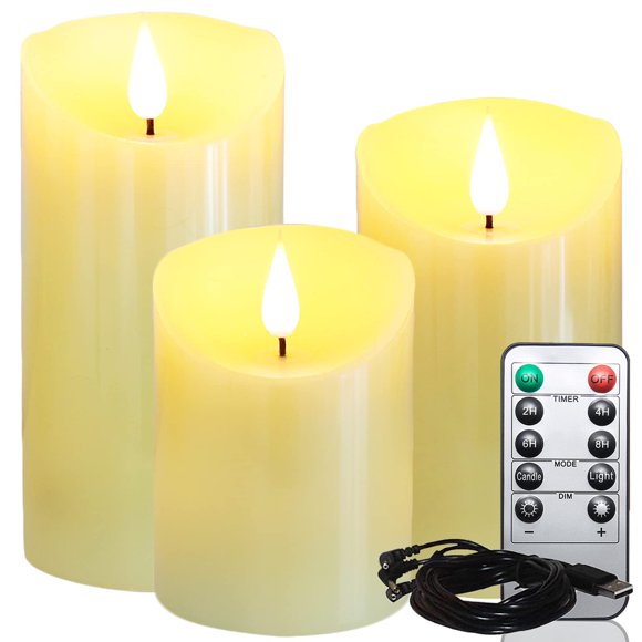 Velas LED sin llama Lezonic recargables con mando a distancia, paquete de 3