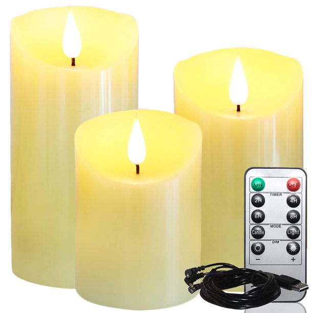 Velas LED sin llama Lezonic recargables con mando a distancia, paquete de 3