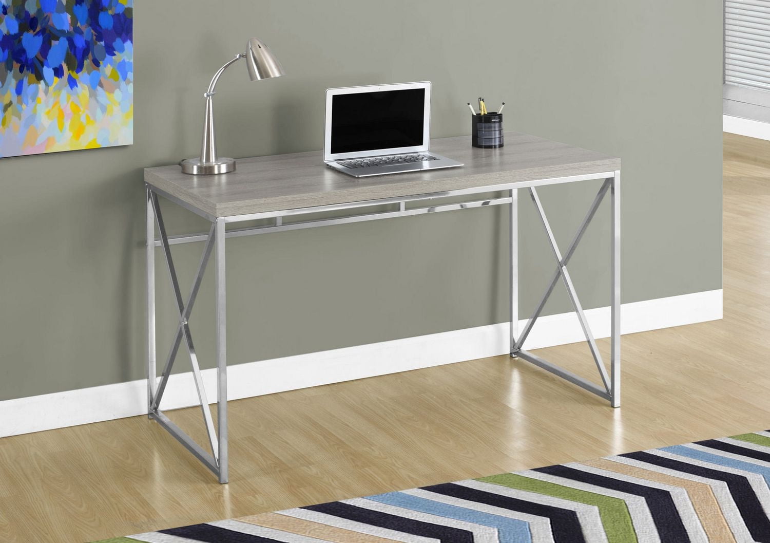Monarch Specialties Computer Desk, Home Office, Laptop, Work, Metal, Laminate, Brown, Chrome, Contemporary, Modern