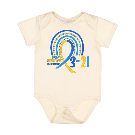 Inktastic 3-21 World Down Syndrome Day Blue and Yellow Rainbow Ribbon Boys or Girls Baby Bodysuit