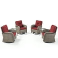 thumbnail image 2 of Opohoro 6-Piece Outdoor Conversation Set with Swivel Rocking Chairs of 4, All-Weather Wicker Furniture Dining Set with Side Tables, Gray/Red, 2 of 9