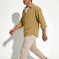 thumbnail image 6 of Domuza Men's Corduroy Shirt Jacket - Button Down Long Sleeve Spring Fall Casual Streetwear Loose Fit Lightweight Shacket Khaki S, 6 of 6