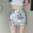 thumbnail image 2 of Riforla Women's Mini Sequin Skirt Sexy High Waisted A Line Skirt for Women Women's Skirts Silver L, 2 of 5