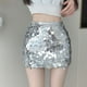 thumbnail image 2 of Falda mini de lentejuelas para mujer - Falda sexy de cintura alta y corte en A - Poliéster y spandex elásticos - Diseño plisado para fiestas/ocasiones informales, 2 of 6