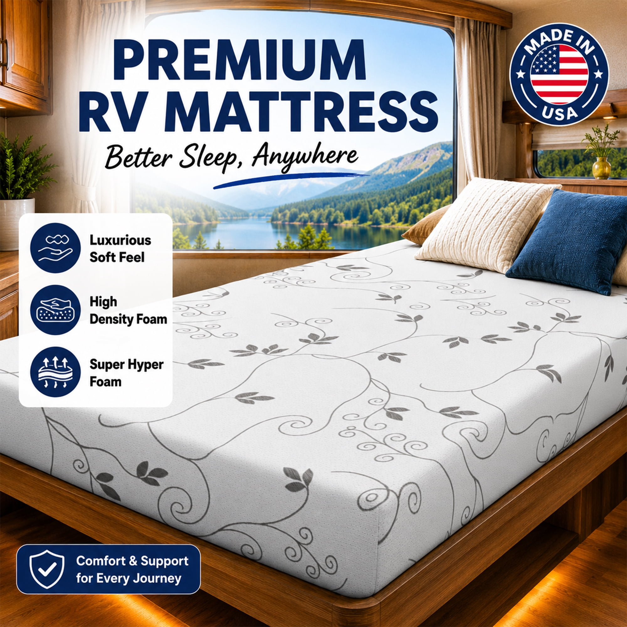 Continental Sleep, 6-Inch Gel Memory Foam RV Mattress Replacement, Medium Firm, Travel Camper Trailer Truck and Bunk, Pressure-Relief Support, 72" x 36"