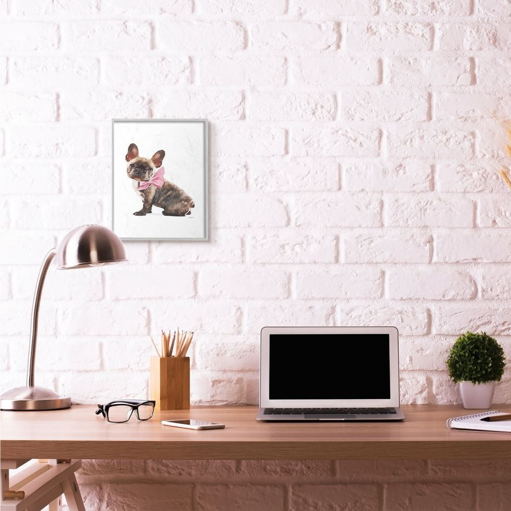 Stupell Industries Puppy Pink Bow Cute Pet Dog Watercolor Framed Wall Art by Amanda Greenwood