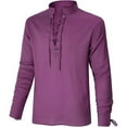 thumbnail image 2 of Bcfgryg Style Men's Shirt Long Sleeve Casual Daily Wear Tunic Top With Drawstring Pure Color Soft Stretch Fabric For All Seasons Men Shirts Casual Purple XL, 2 of 5
