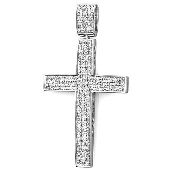 1.10 Carat (ctw) Sterling Silver Micro Pave Diamond Men's Hip Hop Religious Cross Pendant