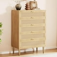 thumbnail image 4 of Commode à 5 Tiroirs en Rotin, Commode Étroite de 44 Pi de Hauteur, Armoire de Rangement Rustique en Bois avec Pattes et Poignées en Métal, Commode Moderne, 4 of 7