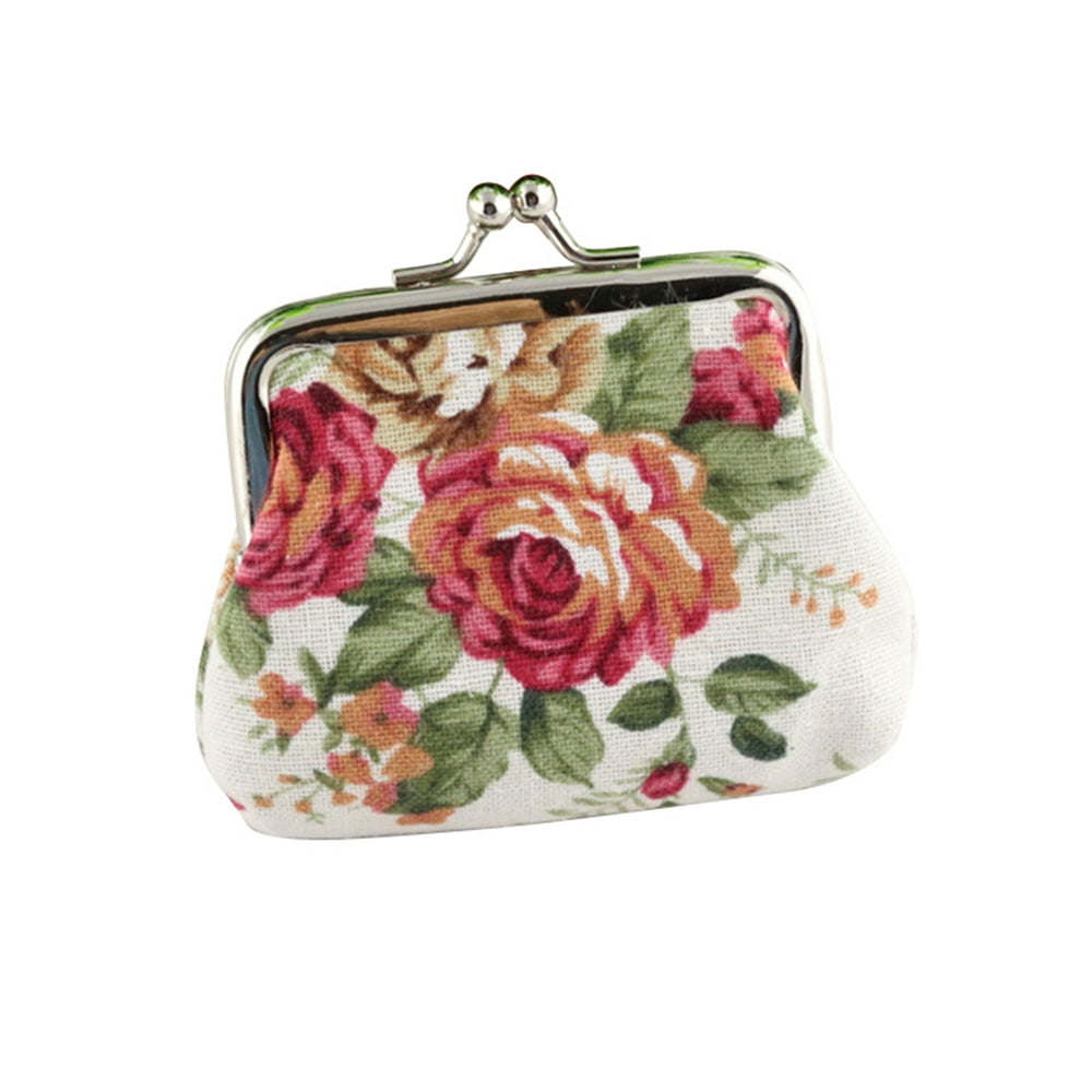 Lallc Women's Vintage Floral Change Coin Purse Hasp Clutch Bag Holder