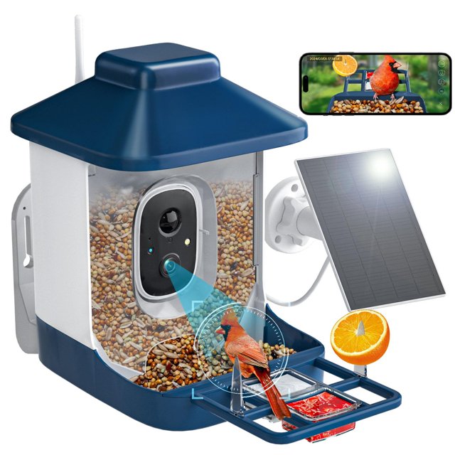 Comedero para pájaros NAVFS con energía solar de 1.8 L con cámara 1080P