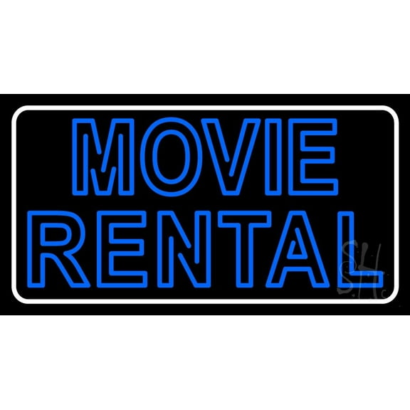 Blue Movie Rental LED Neon Sign 13" Tall x 24" Wide - inches Black Square Cut Acrylic Backing, with Dimmer - Premium built indoor Sign for Storefront, Store interior.