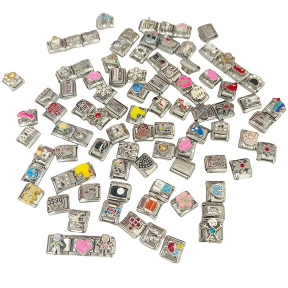 Set of 100 Italian Inspired Charm Module Stainless Steel Interchangeable Modulars Link Jewelry Making Supplies
