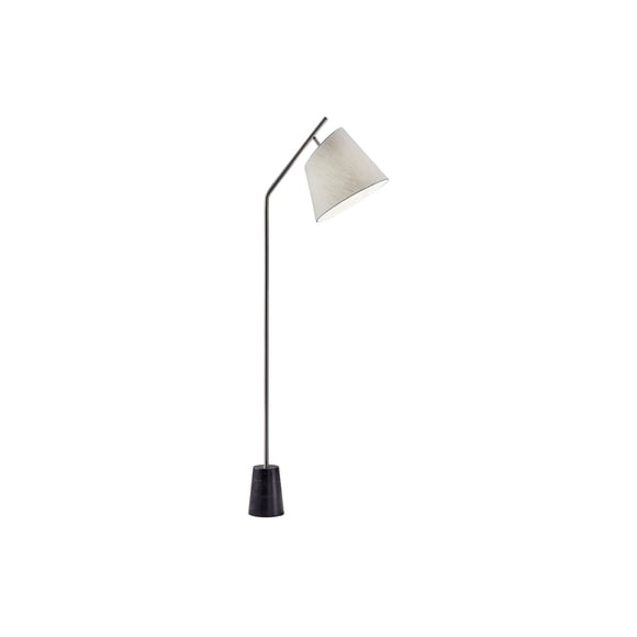 Adesso Dempsey - Floor lamp - E26 - brushed steel, black marble base, textured white fabric