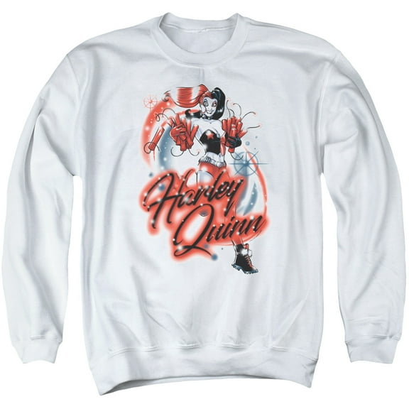 Batman Harley Airbrush Adult Crewneck Sweatshirt White