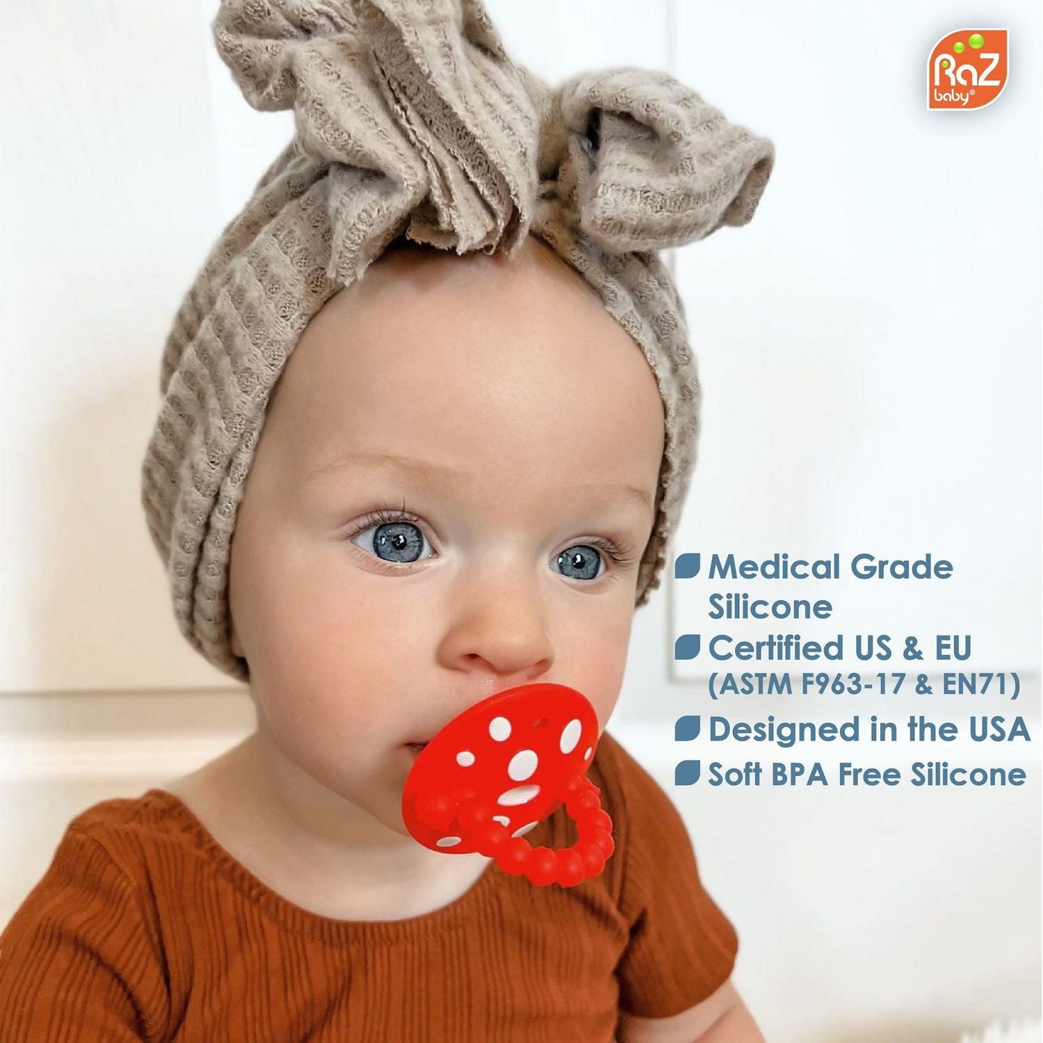 RaZbaby - Chompy Mordeur en Silicone en Forme de Champignon - Rouge & Vert