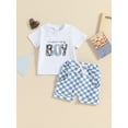 thumbnail image 4 of 2Pcs Baby Boy Summer Outfits Short Sleeve T-Shirt + Pocket Checkerboard Shorts Set Toddler Clothes, 4 of 10