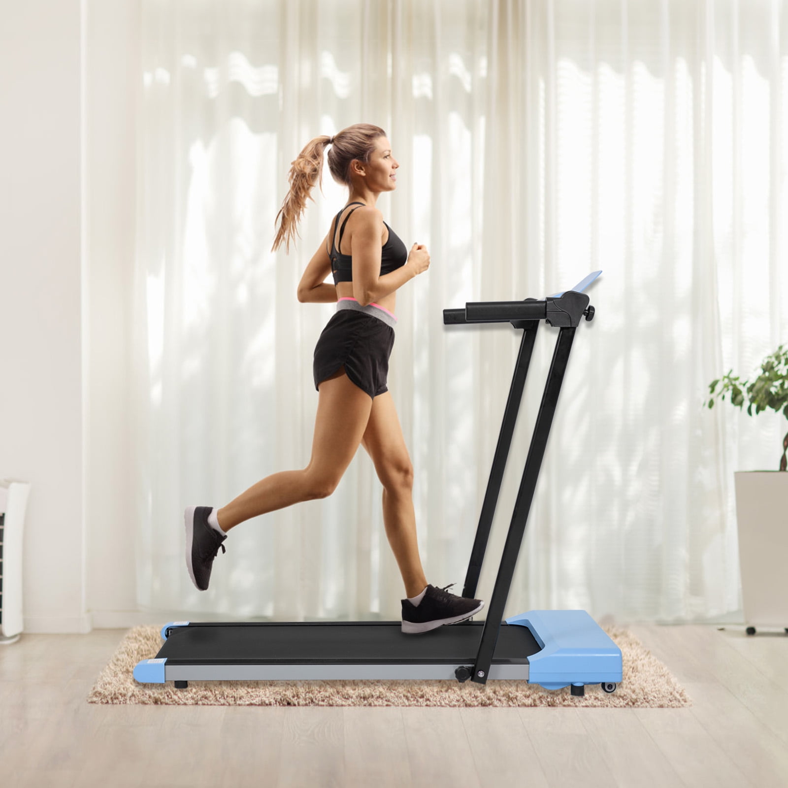 WRXELAN Compact Foldable Electric Treadmill for Home Office, 300lbs Compact Running Treadmill for Small Spaces, Lightweight Folding Treadmills with Handle, Apartment Size ， 2.5HP