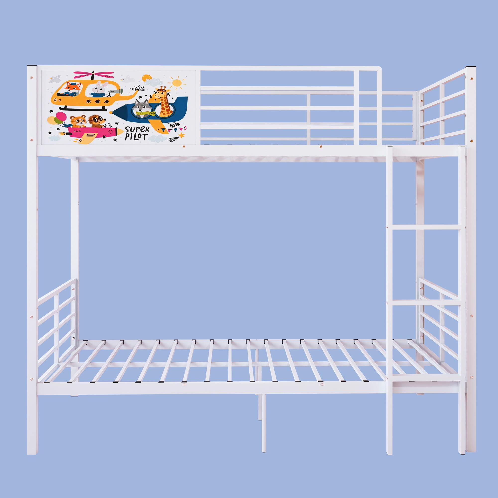 Convertible Metal Bunk Bed Separates into 2 Twin Size Beds, Heavy Duty Frame with Full-Length Guardrail and Ladder, No Box Spring Needed, White