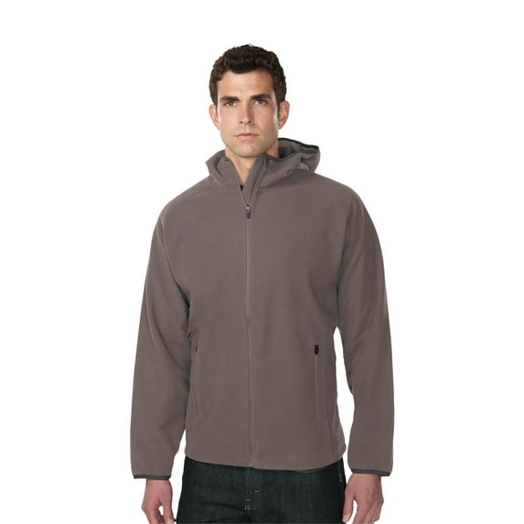 Tri-Mountain Performance Cavern F7887 bonded fleece hoody jacket, Medium, British Tan/Charcoal